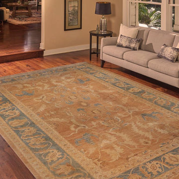 handmade Traditional Kafkaz Chobi Ziegler Rust Teal Blue Hand Knotted RECTANGLE 100% WOOL area rug 13 x 19